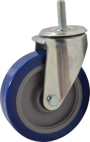 E.R. Wagner - 5" Diam x 1-1/4" Wide x 6-1/8" OAH Stem Mount Swivel Caster - Polyurethane, 300 Lb Capacity, Delrin Bearing, 1/2-13 x 1-1/2" Threaded Stem - Apex Tool & Supply