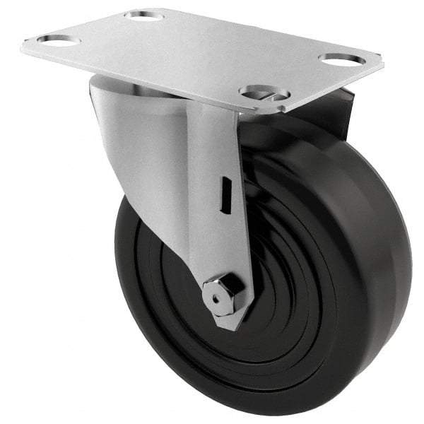 E.R. Wagner - 4" Diam x 1-1/4" Wide x 4-11/16" OAH Top Plate Mount Swivel Caster - Soft Rubber, 165 Lb Capacity, Delrin Bearing, 2-3/4 x 3-3/4" Plate - Apex Tool & Supply