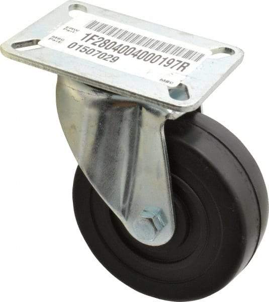 E.R. Wagner - 4" Diam x 1-3/8" Wide x 5-1/16" OAH Top Plate Mount Swivel Caster - Soft Rubber, 200 Lb Capacity, Delrin Bearing, 3-1/8 x 4-1/8" Plate - Apex Tool & Supply