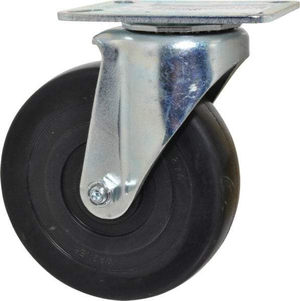 E.R. Wagner - 5" Diam x 1-3/8" Wide x 6-1/16" OAH Top Plate Mount Swivel Caster - Soft Rubber, 240 Lb Capacity, Delrin Bearing, 3-1/8 x 4-1/8" Plate - Apex Tool & Supply