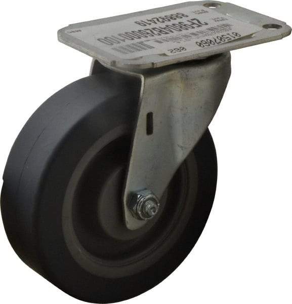 E.R. Wagner - 4" Diam x 1-1/4" Wide x 4-11/16" OAH Top Plate Mount Swivel Caster - TPR, 165 Lb Capacity, Delrin Bearing, 2-3/4 x 3-3/4" Plate - Apex Tool & Supply