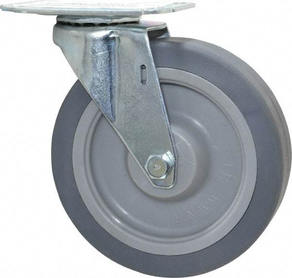 E.R. Wagner - 5" Diam x 1-1/4" Wide x 5-5/8" OAH Top Plate Mount Swivel Caster - TPR, 190 Lb Capacity, Delrin Bearing, 2-3/4 x 3-3/4" Plate - Apex Tool & Supply