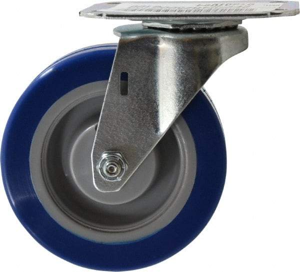 E.R. Wagner - 4" Diam x 1-1/4" Wide x 4-11/16" OAH Top Plate Mount Swivel Caster - Polyurethane, 275 Lb Capacity, Delrin Bearing, 2-3/4 x 3-3/4" Plate - Apex Tool & Supply