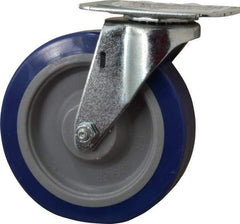 E.R. Wagner - 5" Diam x 1-1/4" Wide x 5-5/8" OAH Top Plate Mount Swivel Caster - Polyurethane, 280 Lb Capacity, Delrin Bearing, 2-3/4 x 3-3/4" Plate - Apex Tool & Supply