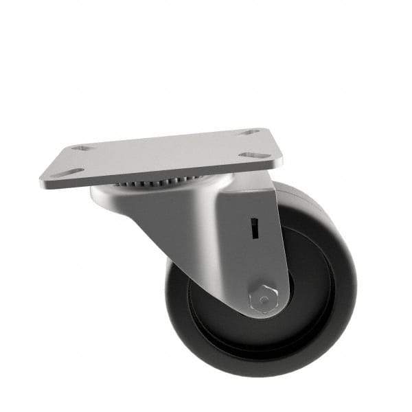 E.R. Wagner - 3" Diam x 1-1/4" Wide x 3-3/4" OAH Top Plate Mount Swivel Caster - Polyolefin, 210 Lb Capacity, Plain Bearing, 2-3/4 x 3-3/4" Plate - Apex Tool & Supply