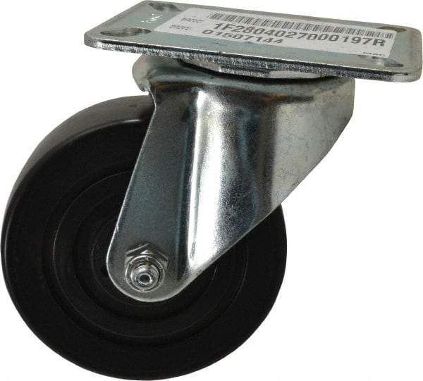 E.R. Wagner - 4" Diam x 1-3/8" Wide x 5-1/16" OAH Top Plate Mount Swivel Caster - Polyolefin, 300 Lb Capacity, Plain Bearing, 3-1/8 x 4-1/8" Plate - Apex Tool & Supply