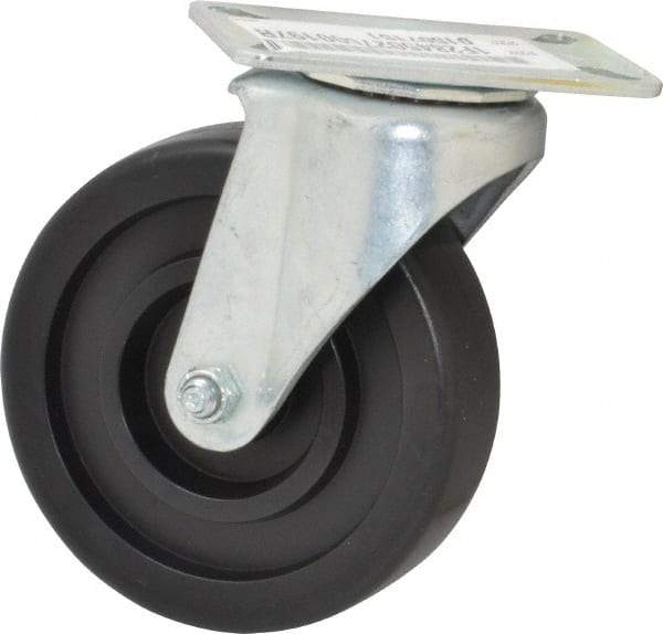 E.R. Wagner - 5" Diam x 1-3/8" Wide x 6-1/16" OAH Top Plate Mount Swivel Caster - Polyolefin, 350 Lb Capacity, Plain Bearing, 3-1/8 x 4-1/8" Plate - Apex Tool & Supply