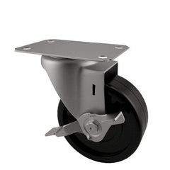 E.R. Wagner - 3" Diam x 1-1/4" Wide x 3-3/4" OAH Top Plate Mount Swivel Caster with Brake - Soft Rubber, 125 Lb Capacity, Delrin Bearing, 2-3/4 x 3-3/4" Plate - Apex Tool & Supply