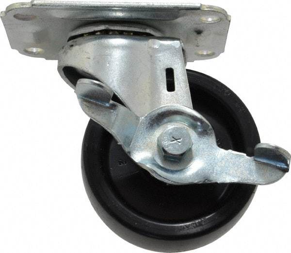 E.R. Wagner - 3" Diam x 1-1/4" Wide x 3-3/4" OAH Top Plate Mount Swivel Caster with Brake - Polyolefin, 210 Lb Capacity, Plain Bearing, 2-3/4 x 3-3/4" Plate - Apex Tool & Supply