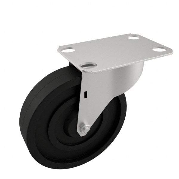 E.R. Wagner - 5" Diam x 1-1/4" Wide x 5-5/8" OAH Top Plate Mount Swivel Caster with Brake - Polyolefin, 280 Lb Capacity, Plain Bearing, 2-3/4 x 3-3/4" Plate - Apex Tool & Supply