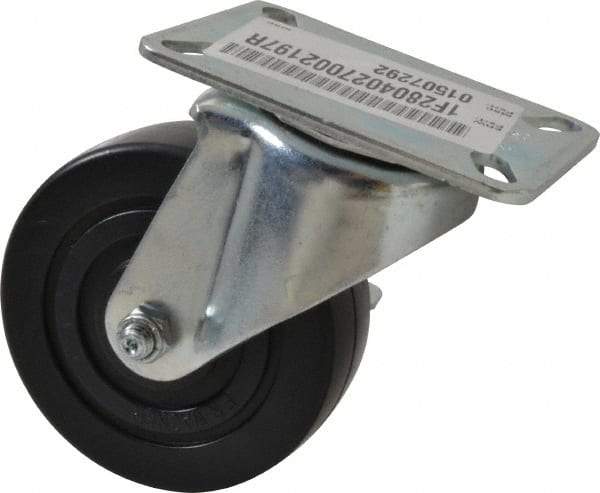 E.R. Wagner - 4" Diam x 1-3/8" Wide x 5-1/16" OAH Top Plate Mount Swivel Caster with Brake - Polyolefin, 300 Lb Capacity, Plain Bearing, 3-1/8 x 4-1/8" Plate - Apex Tool & Supply