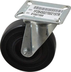 E.R. Wagner - 5" Diam x 1-3/8" Wide x 6-1/16" OAH Top Plate Mount Swivel Caster with Brake - Polyolefin, 350 Lb Capacity, Plain Bearing, 3-1/8 x 4-1/8" Plate - Apex Tool & Supply