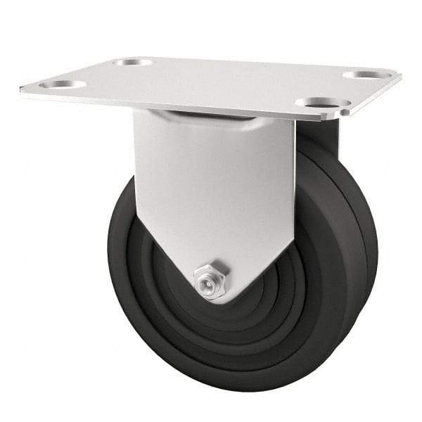 E.R. Wagner - 4" Diam x 1-1/4" Wide x 4-11/16" OAH Top Plate Mount Rigid Caster - Soft Rubber, 165 Lb Capacity, Delrin Bearing, 2-3/4 x 3-3/4" Plate - Apex Tool & Supply