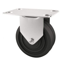 E.R. Wagner - 4" Diam x 1-1/4" Wide x 4-11/16" OAH Top Plate Mount Rigid Caster - Soft Rubber, 165 Lb Capacity, Delrin Bearing, 2-3/4 x 3-3/4" Plate - Apex Tool & Supply
