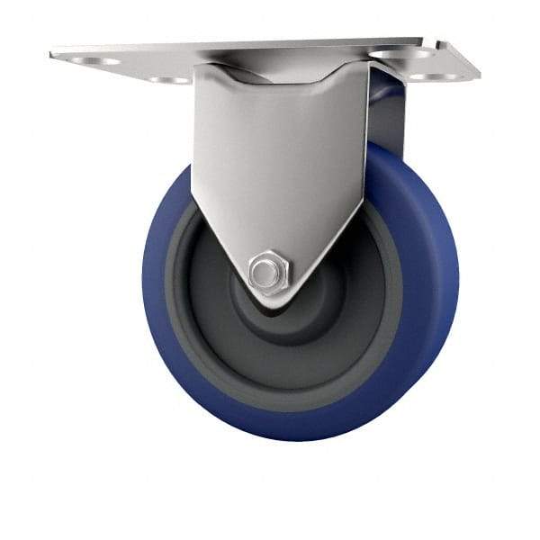 E.R. Wagner - 5" Diam x 1-1/4" Wide x 5-5/8" OAH Top Plate Mount Rigid Caster - Polyurethane, 280 Lb Capacity, Delrin Bearing, 2-3/4 x 3-3/4" Plate - Apex Tool & Supply