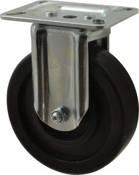 E.R. Wagner - 5" Diam x 1-3/8" Wide x 6-1/16" OAH Top Plate Mount Rigid Caster - Polyolefin, 350 Lb Capacity, Plain Bearing, 3-1/8 x 4-1/8" Plate - Apex Tool & Supply