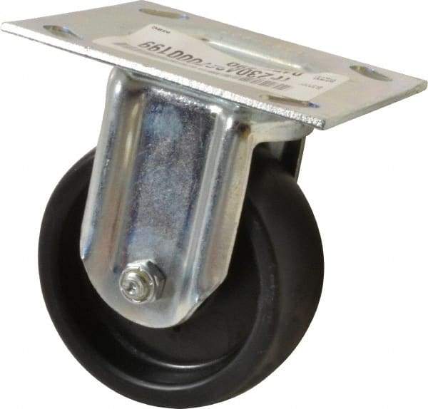 E.R. Wagner - 4" Diam x 1-3/8" Wide x 5-1/16" OAH Top Plate Mount Rigid Caster - Polyolefin, 300 Lb Capacity, Roller Bearing, 3-3/4 x 4-5/8" Plate - Apex Tool & Supply