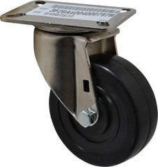 E.R. Wagner - 4" Diam x 1-3/8" Wide x 5-3/8" OAH Top Plate Mount Swivel Caster - Soft Rubber, 200 Lb Capacity, Delrin Bearing, 3-1/8 x 4-1/8" Plate - Apex Tool & Supply