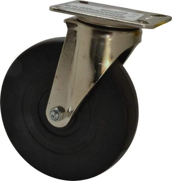 E.R. Wagner - 6" Diam x 1-3/8" Wide x 7-3/8" OAH Top Plate Mount Swivel Caster - Soft Rubber, 280 Lb Capacity, Delrin Bearing, 3-1/8 x 4-1/8" Plate - Apex Tool & Supply