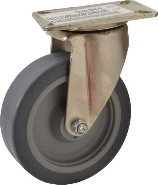 E.R. Wagner - 5" Diam x 1-1/2" Wide x 6-3/8" OAH Top Plate Mount Swivel Caster - TPR, 240 Lb Capacity, Delrin Bearing, 3-1/8 x 4-1/8" Plate - Apex Tool & Supply