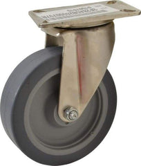E.R. Wagner - 5" Diam x 1-1/2" Wide x 6-3/8" OAH Top Plate Mount Swivel Caster - TPR, 240 Lb Capacity, Delrin Bearing, 3-1/8 x 4-1/8" Plate - Apex Tool & Supply