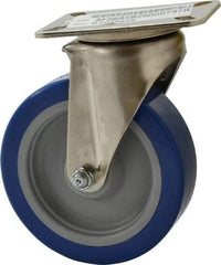 E.R. Wagner - 5" Diam x 1-1/2" Wide x 6-3/8" OAH Top Plate Mount Swivel Caster - Polyurethane, 450 Lb Capacity, Delrin Bearing, 3-1/8 x 4-1/8" Plate - Apex Tool & Supply
