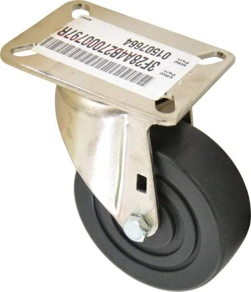 E.R. Wagner - 4" Diam x 1-3/8" Wide x 5-3/8" OAH Top Plate Mount Swivel Caster - Polyolefin, 375 Lb Capacity, Delrin Bearing, 3-1/8 x 4-1/8" Plate - Apex Tool & Supply