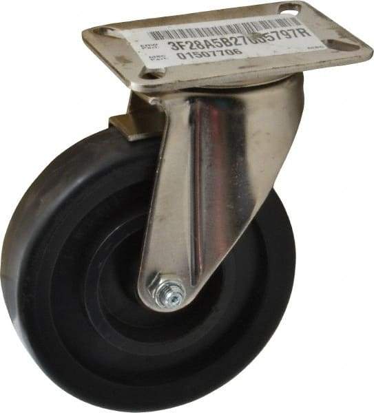 E.R. Wagner - 5" Diam x 1-3/8" Wide x 6-3/8" OAH Top Plate Mount Swivel Caster with Brake - Polyolefin, 450 Lb Capacity, Delrin Bearing, 3-1/8 x 4-1/8" Plate - Apex Tool & Supply