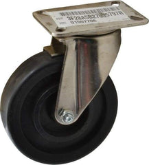 E.R. Wagner - 5" Diam x 1-3/8" Wide x 6-3/8" OAH Top Plate Mount Swivel Caster with Brake - Polyolefin, 450 Lb Capacity, Delrin Bearing, 3-1/8 x 4-1/8" Plate - Apex Tool & Supply