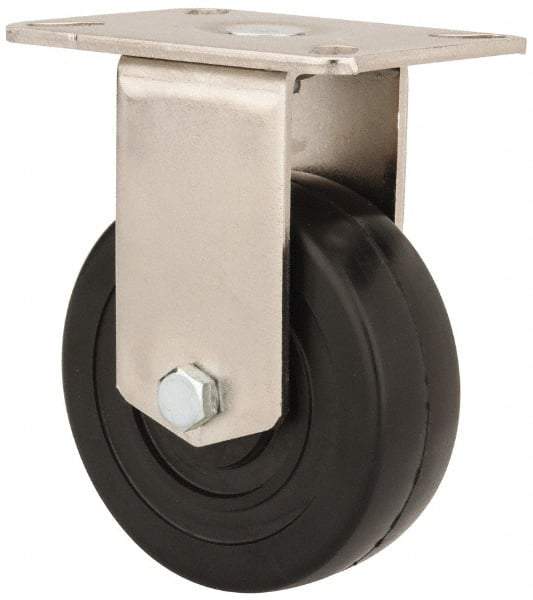 E.R. Wagner - 4" Diam x 1-3/8" Wide x 5-3/8" OAH Top Plate Mount Rigid Caster - Soft Rubber, 200 Lb Capacity, Delrin Bearing, 3-1/8 x 4-1/8" Plate - Apex Tool & Supply