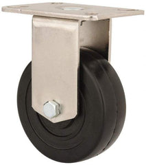 E.R. Wagner - 4" Diam x 1-3/8" Wide x 5-3/8" OAH Top Plate Mount Rigid Caster - Soft Rubber, 200 Lb Capacity, Delrin Bearing, 3-1/8 x 4-1/8" Plate - Apex Tool & Supply