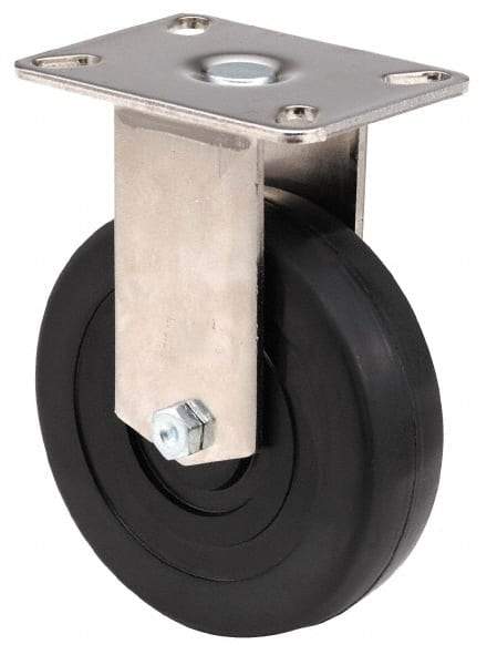 E.R. Wagner - 4" Diam x 1-1/2" Wide x 5-3/8" OAH Top Plate Mount Rigid Caster - TPR, 200 Lb Capacity, Delrin Bearing, 3-1/8 x 4-1/8" Plate - Apex Tool & Supply