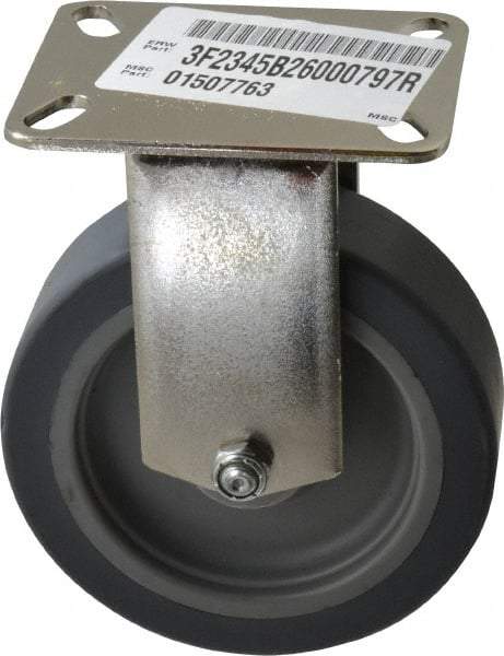E.R. Wagner - 5" Diam x 1-1/2" Wide x 6-3/8" OAH Top Plate Mount Rigid Caster - TPR, 240 Lb Capacity, Delrin Bearing, 3-1/8 x 4-1/8" Plate - Apex Tool & Supply