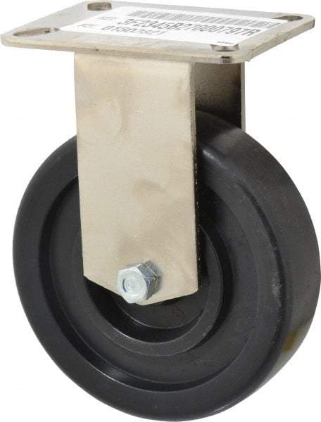 E.R. Wagner - 5" Diam x 1-3/8" Wide x 6-3/8" OAH Top Plate Mount Rigid Caster - Polyolefin, 450 Lb Capacity, Plastic Bearing, 3-1/8 x 4-1/8" Plate - Apex Tool & Supply