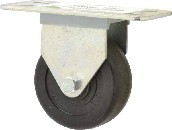 E.R. Wagner - 3" Diam x 1-1/4" Wide x 3-3/4" OAH Top Plate Mount Rigid Caster - Hard Rubber, 210 Lb Capacity, Delrin Bearing, 2-1/2 x 5" Plate - Apex Tool & Supply