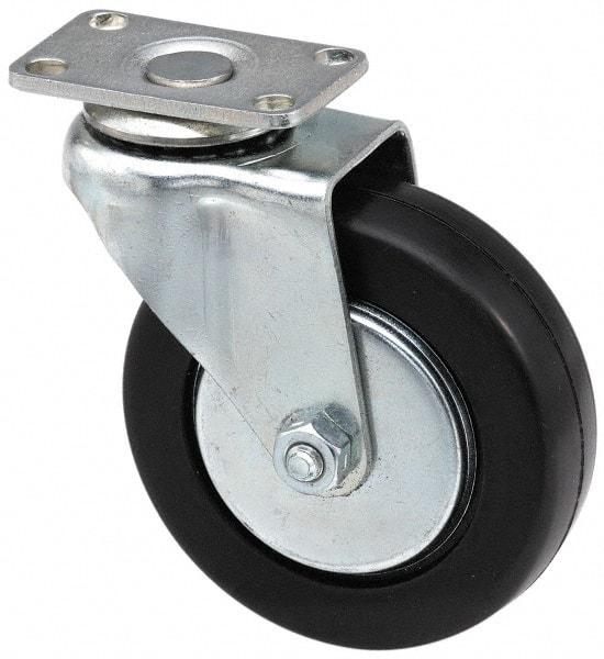 E.R. Wagner - 4" Diam x 1-3/8" Wide x 5-1/16" OAH Top Plate Mount Swivel Caster - Soft Rubber, 200 Lb Capacity, Delrin Bearing, 3-1/8 x 4-1/8" Plate - Apex Tool & Supply