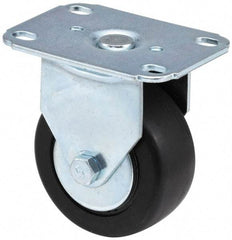 E.R. Wagner - 5" Diam x 1-3/8" Wide x 6-1/16" OAH Top Plate Mount Rigid Caster - Soft Rubber, 240 Lb Capacity, Delrin Bearing, 3-1/8 x 4-1/8" Plate - Apex Tool & Supply