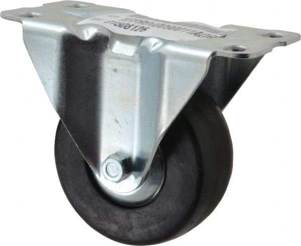 E.R. Wagner - 4" Diam x 1-5/8" Wide x 5" OAH Top Plate Mount Rigid Caster - Hard Rubber, 400 Lb Capacity, Delrin Bearing, 3-3/16 x 6-5/32" Plate - Apex Tool & Supply