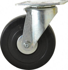E.R. Wagner - 5" Diam x 1-3/8" Wide x 6-1/16" OAH Top Plate Mount Swivel Caster - Soft Rubber, 240 Lb Capacity, Delrin Bearing, 3-1/8 x 4-1/8" Plate - Apex Tool & Supply