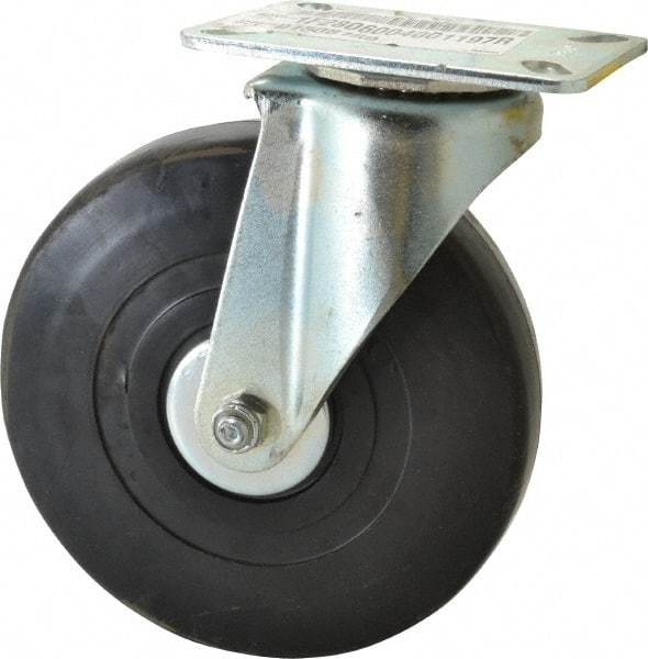 E.R. Wagner - 6" Diam x 1-3/8" Wide x 7-1/16" OAH Top Plate Mount Swivel Caster - Soft Rubber, 280 Lb Capacity, Delrin Bearing, 3-1/8 x 4-1/8" Plate - Apex Tool & Supply