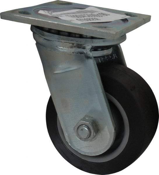 E.R. Wagner - 4" Diam x 2" Wide x 5-5/8" OAH Top Plate Mount Swivel Caster - TPR, 300 Lb Capacity, Roller Bearing, 4 x 4-1/2" Plate - Apex Tool & Supply