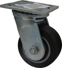 E.R. Wagner - 4" Diam x 2" Wide x 5-5/8" OAH Top Plate Mount Swivel Caster - TPR, 300 Lb Capacity, Roller Bearing, 4 x 4-1/2" Plate - Apex Tool & Supply