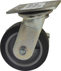 E.R. Wagner - 5" Diam x 2" Wide x 6-1/2" OAH Top Plate Mount Swivel Caster with Brake - TPR, 325 Lb Capacity, Roller Bearing, 4 x 4-1/2" Plate - Apex Tool & Supply