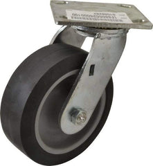 E.R. Wagner - 6" Diam x 2" Wide x 7-1/2" OAH Top Plate Mount Swivel Caster - TPR, 400 Lb Capacity, Roller Bearing, 4 x 4-1/2" Plate - Apex Tool & Supply