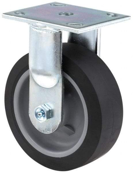 E.R. Wagner - 6" Diam x 2" Wide x 7-1/2" OAH Top Plate Mount Rigid Caster - Polyolefin, 640 Lb Capacity, Roller Bearing, 5 x 5-1/2" Plate - Apex Tool & Supply