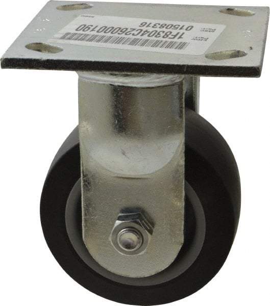 E.R. Wagner - 4" Diam x 2" Wide x 5-5/8" OAH Top Plate Mount Rigid Caster - TPR, 300 Lb Capacity, Roller Bearing, 4 x 4-1/2" Plate - Apex Tool & Supply