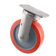 E.R. Wagner - 8" Diam x 2" Wide x 9-1/2" OAH Top Plate Mount Swivel Caster - Polyurethane, 900 Lb Capacity, Roller Bearing, 4 x 4-1/2" Plate - Apex Tool & Supply