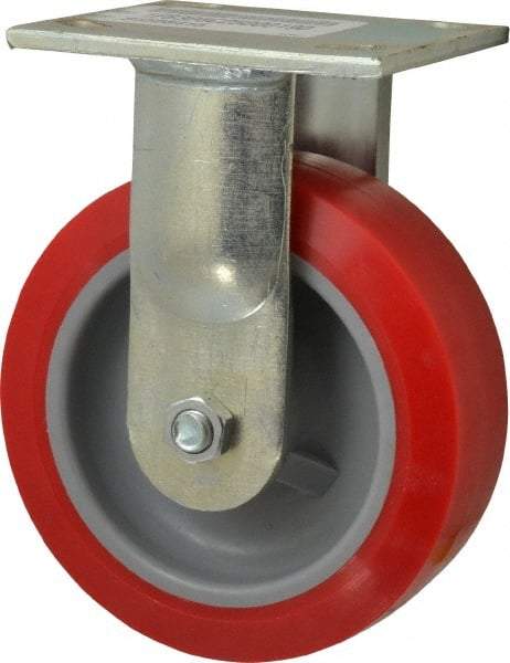 E.R. Wagner - 6" Diam x 2" Wide x 7-1/2" OAH Top Plate Mount Rigid Caster - Polyurethane, 900 Lb Capacity, Roller Bearing, 4 x 4-1/2" Plate - Apex Tool & Supply