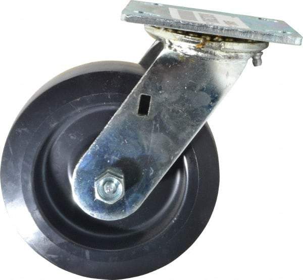 E.R. Wagner - 6" Diam x 2" Wide x 7-1/2" OAH Top Plate Mount Swivel Caster - Polyolefin, 640 Lb Capacity, Roller Bearing, 4 x 4-1/2" Plate - Apex Tool & Supply
