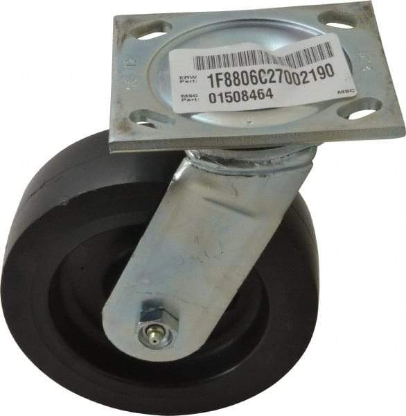 E.R. Wagner - 6" Diam x 2" Wide x 7-1/2" OAH Top Plate Mount Swivel Caster with Brake - Polyolefin, 640 Lb Capacity, Roller Bearing, 4 x 4-1/2" Plate - Apex Tool & Supply